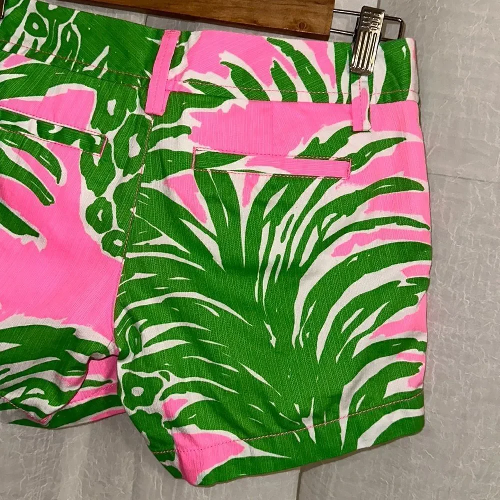 Lilly Pulitzer 00 5” The Callahan 💯 Cotton 4 Pocket White Green Pink Shorts